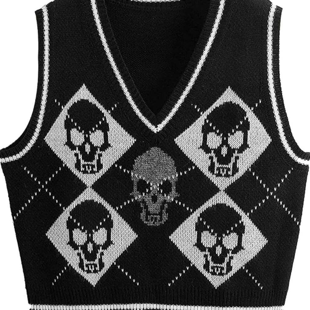 Black and Gray Skull Pattern Sweater Vest